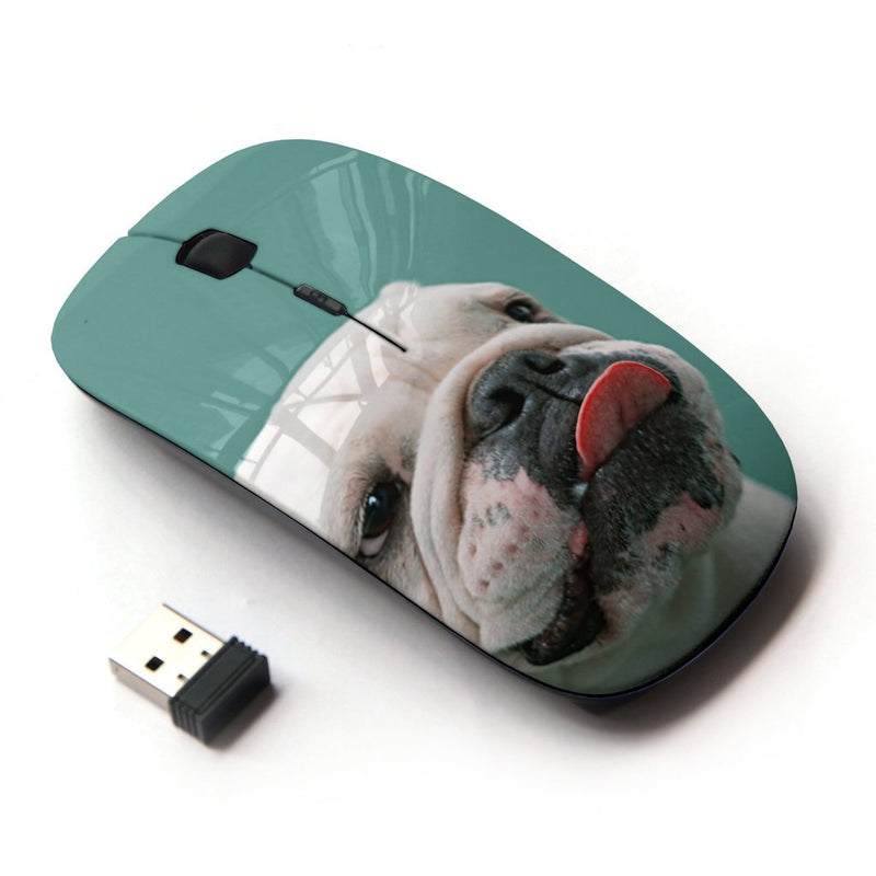 KOOLmouse [ Optical 2.4G Wireless Mouse ] [ English Bulldog Puppy Teal White Dog ]