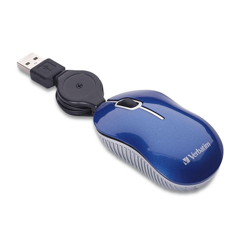 Verbatim USB Corded Mini Travel Optical Wired Mouse for Mac and PC - Commuter Series Blue