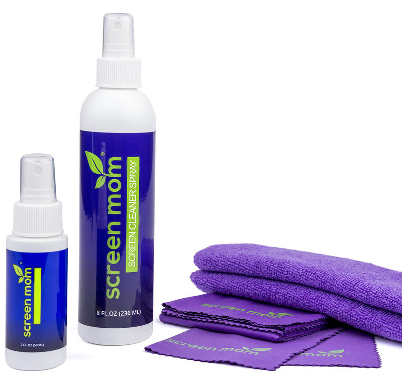 [AUSTRALIA] - Screen Mom Screen Cleaner Home & Away Bundle – Designed for LED, LCD, Plasma, TV, iPad, Laptop, Computer Monitor, Tablets, Phones, & Eyeglasses - Includes 8oz & 2oz Bottle with 4 Microfiber Cloths 