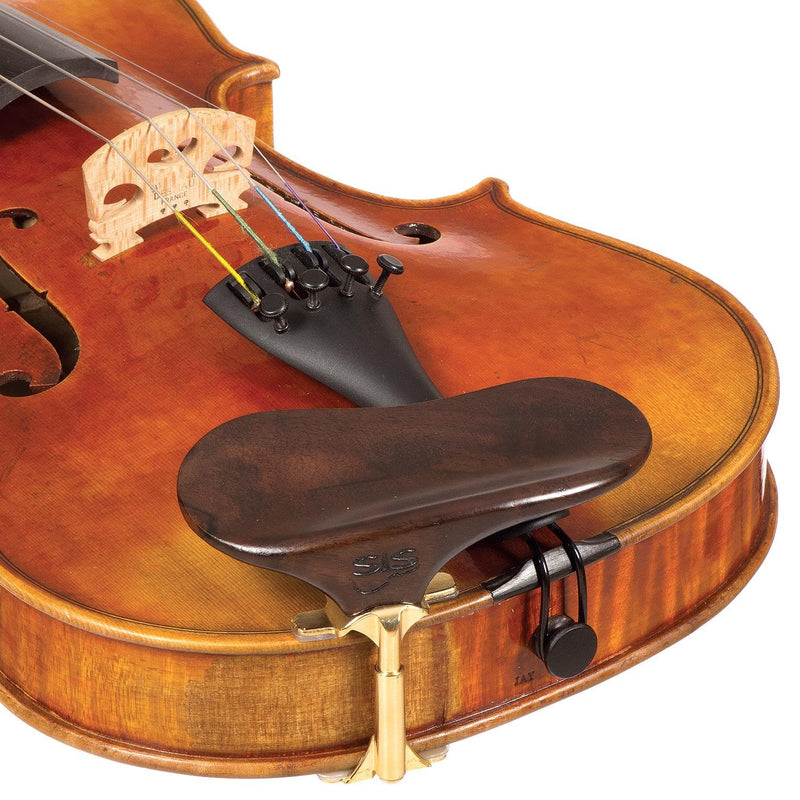 SAS Walnut Chinrest for 3/4-4/4 Violin or Viola with 28mm Plate Height and Goldplated Bracket