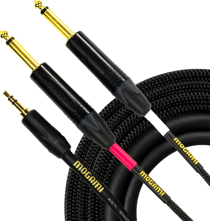 Mogami GOLD 3.5-2TS-03 Stereo Audio Adapter Cable, 3.5mm TRS to Dual 1/4" TS Male Plug Connectors, Gold Contact, Straight to Straight, 3 Foot Length