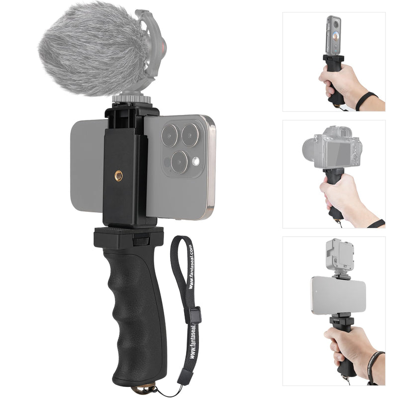 Universal Ergonomic Anti-Falling Cell Phone Smartphone Hand Grip Stabilizer w/Safety Strap, Portable Selfie Stick Handheld Vlogging Holder Mount for 60-85mm Width iPhone Samsung Tracfone Android