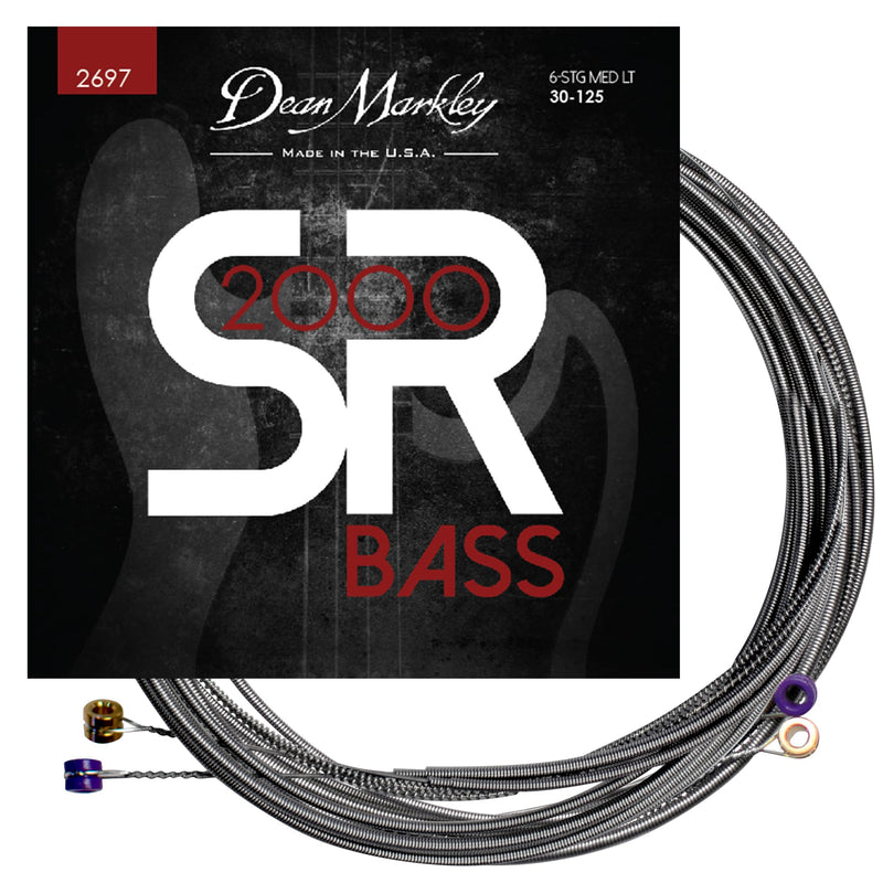 Dean Markley SR2000 Stainless Steel Bass Guitar Strings 6 String Set, 30-125 Medium Light 6 String Bass Guitar, Silky Smooth Bass Strings with Long Lasting and Full Tone, Made in the USA