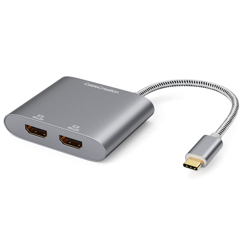 USB C to Dual HDMI 4K, CableCreation USB Type C (Compatible Thunderbolt 3) to 2 HDMI Adapter, Compatible with MacBook Pro 2019/2018/2017,XPS 13/Surface Book 2,Chromebook Pixel, Yoga 710, Aluminum Gray Dual HDMI 4K@30Hz
