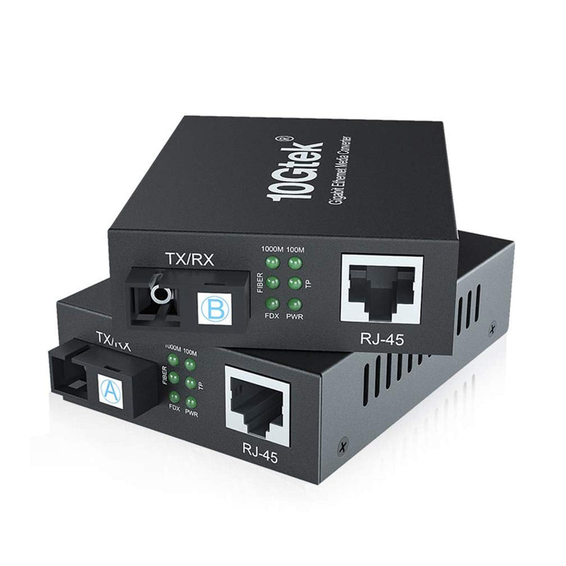 10Gtek a Pair of Gigabit SingleMode Bidi to Ethernet Media Converter, Fiber to Ethernet Converter, SMF Single SC Fiber to Copper RJ45 for 10/100/1000Base-Tx to 1000Base-LX, UL Certified, 20km 1000M BiDi(1-pair)