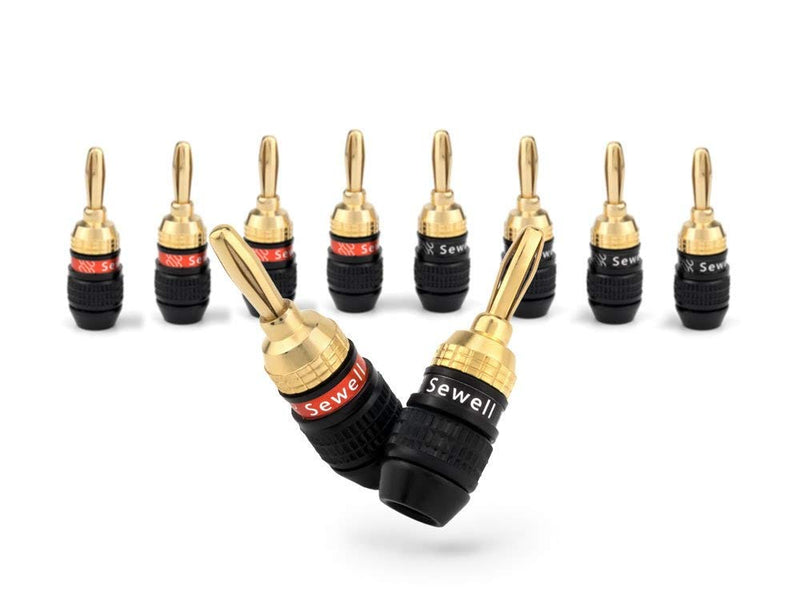 Deadbolt Banana Plugs 5-Pairs by Sewell, Gold Plated Speaker Plugs, Quick Connect 5 Pairs Deadbolt Banana Plugs