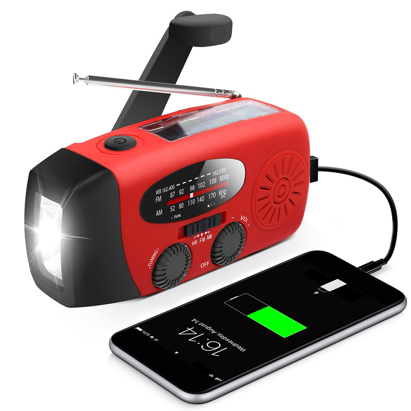 [AUSTRALIA] - RunningSnail Emergency Hand Crank Radio With LED Flashlight For Emergency, AM/FM NOAA Portable Weather Radio With 2000mAh Power Bank Phone Charger, USB Charged & Solar Power For Camping, Emergency 087-Red 