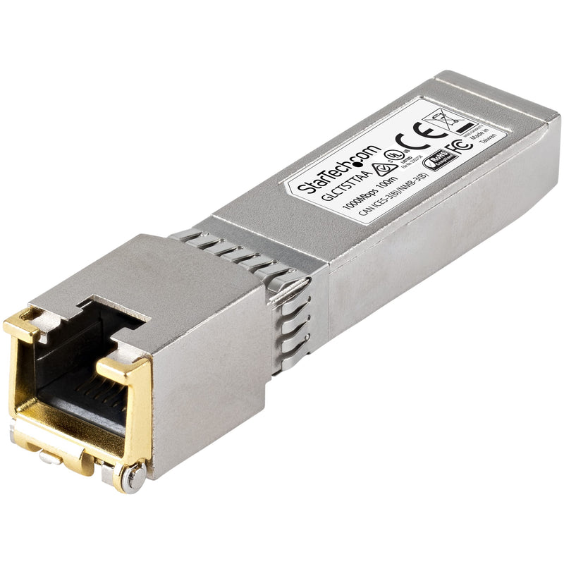 StarTech Cisco GLC-T Compatible SFP Module, 1000BASE-T, TAA (GLCTSTTAA) | 1GE Gigabit Ethernet SFP, SFP to RJ45 Cat6/Cat5e, RJ-45 100m, Cisco Firepower, ASR920, IE2000 GLC-T (TAA) Single