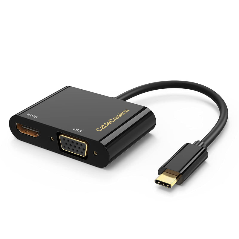 USB C to HDMI VGA Adapter, CableCreation Type C to VGA to USBC Compatible with Galaxy S22 Ultra, MacBook Pro 2020, iPad Pro 2020, Yoga 910, Surface Go Black-1Pack