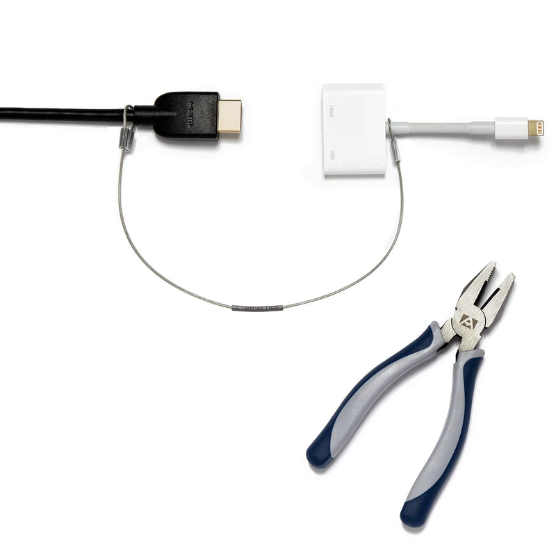 Patented Pre-Assembled Adapter Ties - Anti-Theft Cable Locks for Tools, Dongles, Tethers, Computer adapters. Steel Cable, Security Lock, Easy Installation with Free Crimping Tool Silver 5 Pack TetherTies Cable Tethers