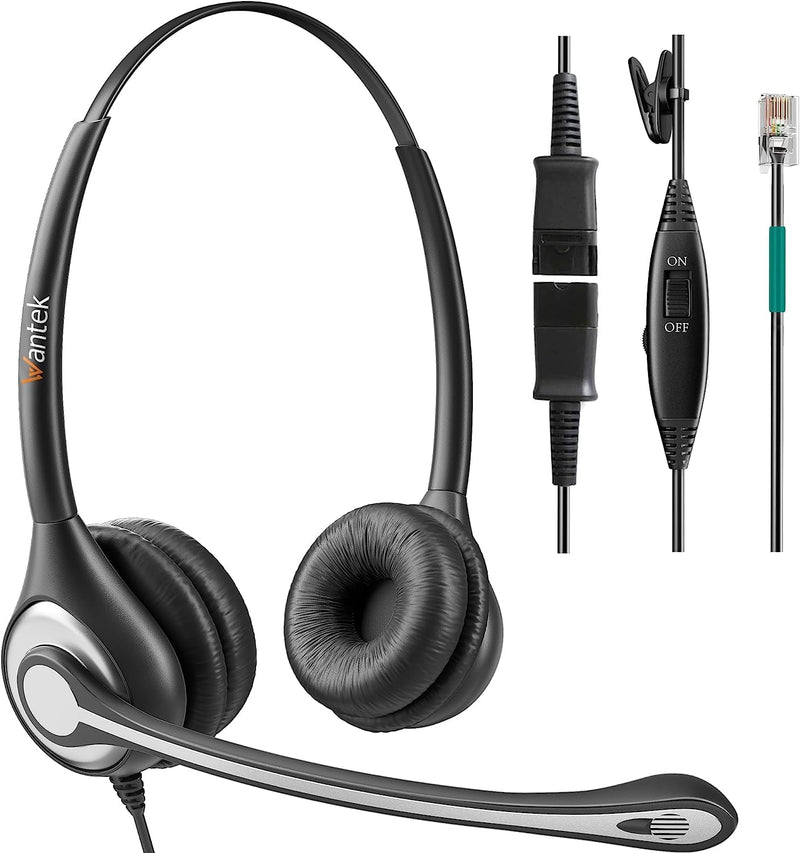 [AUSTRALIA] - Wantek Corded Telephone Headset Dual w/Noise Canceling Mic + Quick Disconnect Compatible with ShoreTel Zultys NEC Aspire Dterm Nortel Norstar Meridian Siemens ROLM Packet8 Landline Deskphones(602QS2) Binaural QD 602QS2 