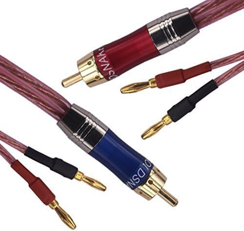 KK R1-B2-D0.5 4N OFC Speaker Wire Pair with RCA Male (Blue & Red) to 2 Pair Banana（4banana） Plugs 1.64Foot-Pair KK R1-B2-D0.5 3M/9.8Foot