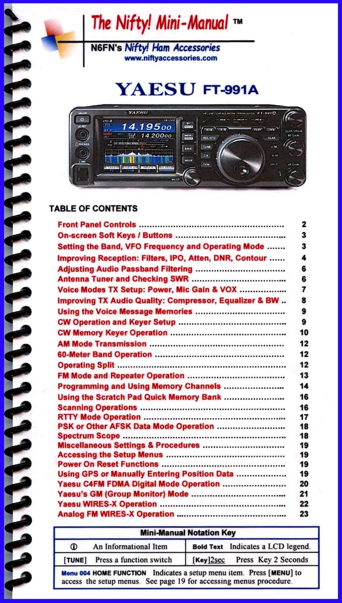 Yaesu FT-991A Mini-Manual by Nifty Accessories | Laminated Spiral-Bound Ham Radio Guide