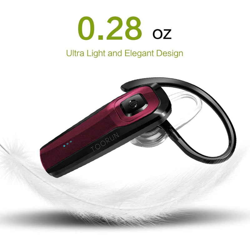 Bluetooth Earpiece, M26 Bluetooth Headset Handsfree Wireless Headphone with Noise Cancelling and Microphone Compatible for Android iPhone Cell Phone Laptop - Red