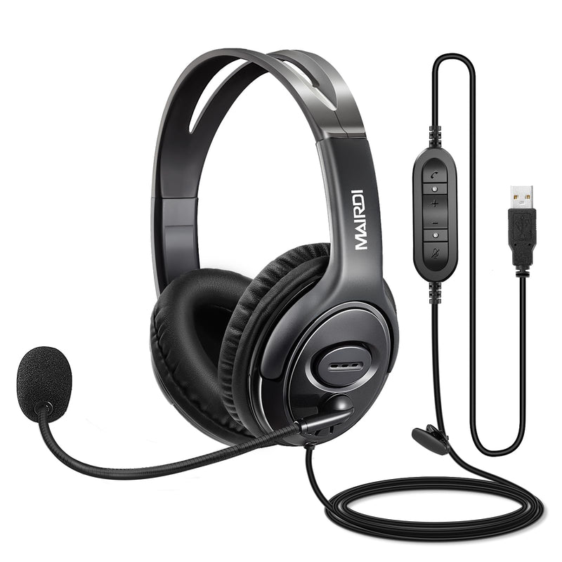 [AUSTRALIA] - MAIRDI USB Headset with Microphone for PC, Computer Headset with Mic Noise Canceling for Laptop Teams Zoom Office Work Call Center Business Softphone, Dictation Headset for Dragon Naturelly Speaking 