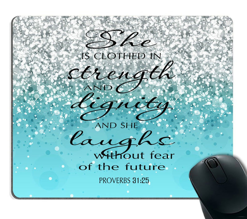Smooffly Proverbs 31:25 Mouse Pad,Bible Verse Blue Sparkles Glitter Pattern Mouse Pad SF-0015