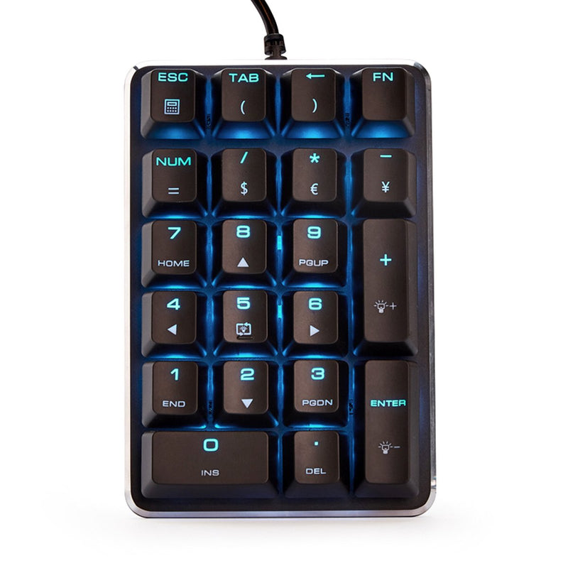 Qisan Mechanical Numeric Keypad Brown Switch Wired Ice Blue Backlight Gaming Keypad/Keyboard 21 Keys Portable Mechanical Numpad Extended Layout | Laptop Accessories | keypad for Computer Brown Switch-Blue