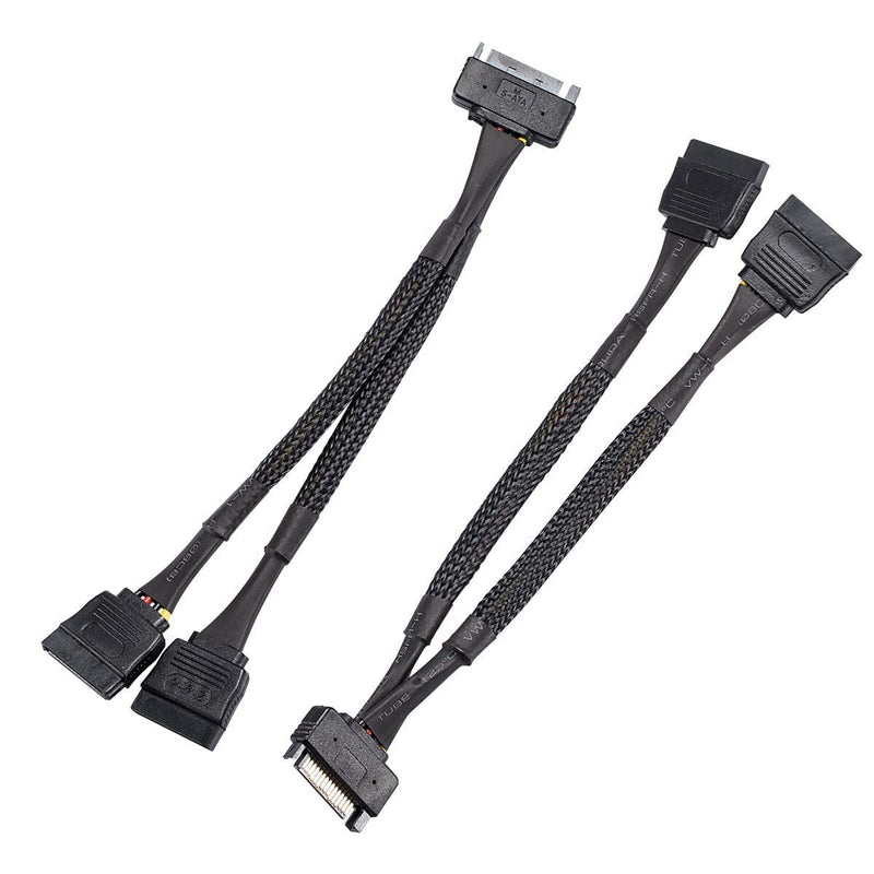 SATA Power Splitter Cable (2 Pack) SSD Power Cable HDD Power Cable Hard Drive Power Cable 6-Inch/15cm SATA 15 Pin Male to 2xSATA 15 Pin Female Power Y-Splitter Extension Cable