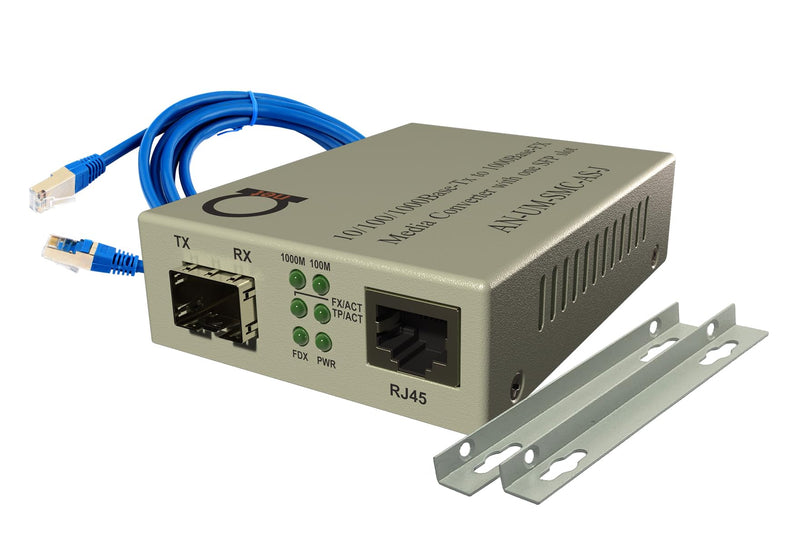 Fiber to Ethernet Media Converter, Open SFP Slot to Gigabit RJ45 Cat 5/6 | Fit any 1G or 100M SFP you choose - DIP switch selects speed. 10/100/1000 auto-negotiation, jumbo frame, wall mount in box