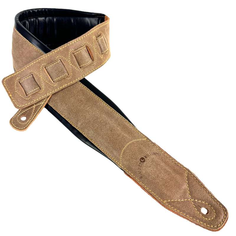 Walker & Williams C-22-DBRN Distressed Brown Finish Premium Signature Grain Leather Strap 3" Wide With Double Padding For Acoustic, Electric, And Bass Guitars