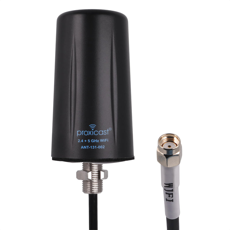 Proxicast Indoor/Outdoor Omnidirectional WiFi Antenna - Tri-Band 2.4/5.8/6 GHz - 3-5 dBi Gain - Vandal Resistant Low Profile Fixed Through-Hole Mount - 10 ft Coax Lead w/RP-SMA (ANT-131-002) Single Lead