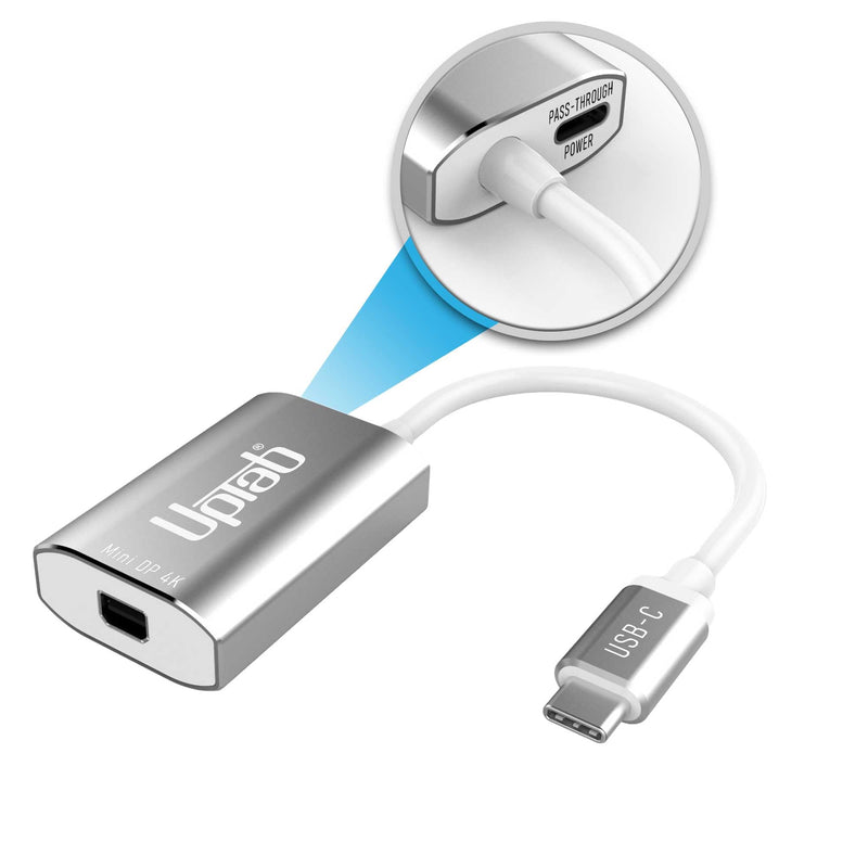 uptab USB-C to Mini DisplayPort Adapter 4K 60Hz, Power Port | Thunderbolt 3 compatible; pass-through USB-C charging; iPhone, MacBook Pro/Air M1-M5, iPad Pro, Mac mini M4, iMac Silver