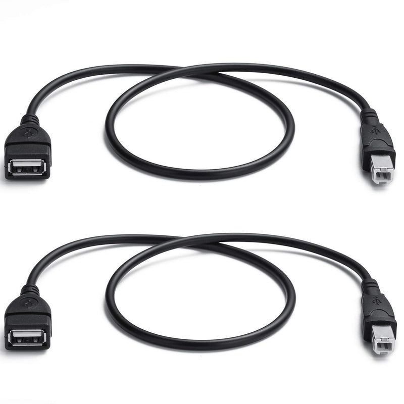 2 Pack USB 2.0 Cable A Female to USB B Male Cable for Printer Extender Connection Cables USB_A/F-USB_B/M Adapter (USB_A-USB_B Cables Black)