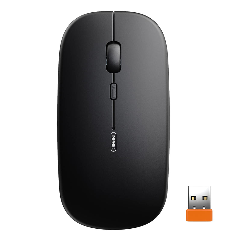 INPHIC Wireless Mouse for Laptop, 2.4G Slim Mouse 700mAh Rechargeable, Noiseless Computer Mouse with USB Receiver, 3 Adjustable DPI Optical Cordless Mouse for MacBook, Chromebook, PC, Laptop-Black black