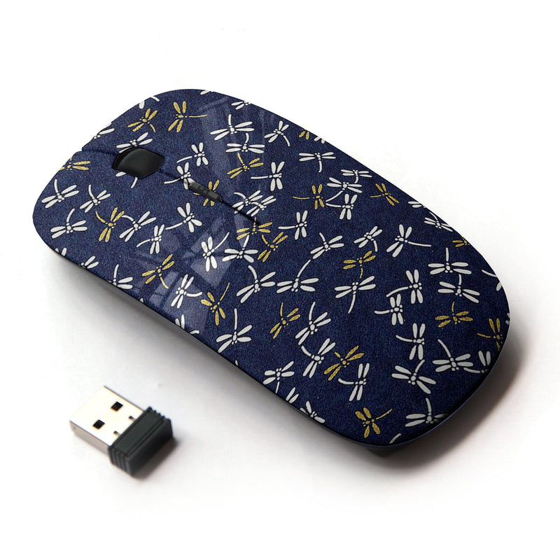 KawaiiMouse [ Optical 2.4G Wireless Mouse ] Dragonfly Navy Blue Pattern Gold Spring