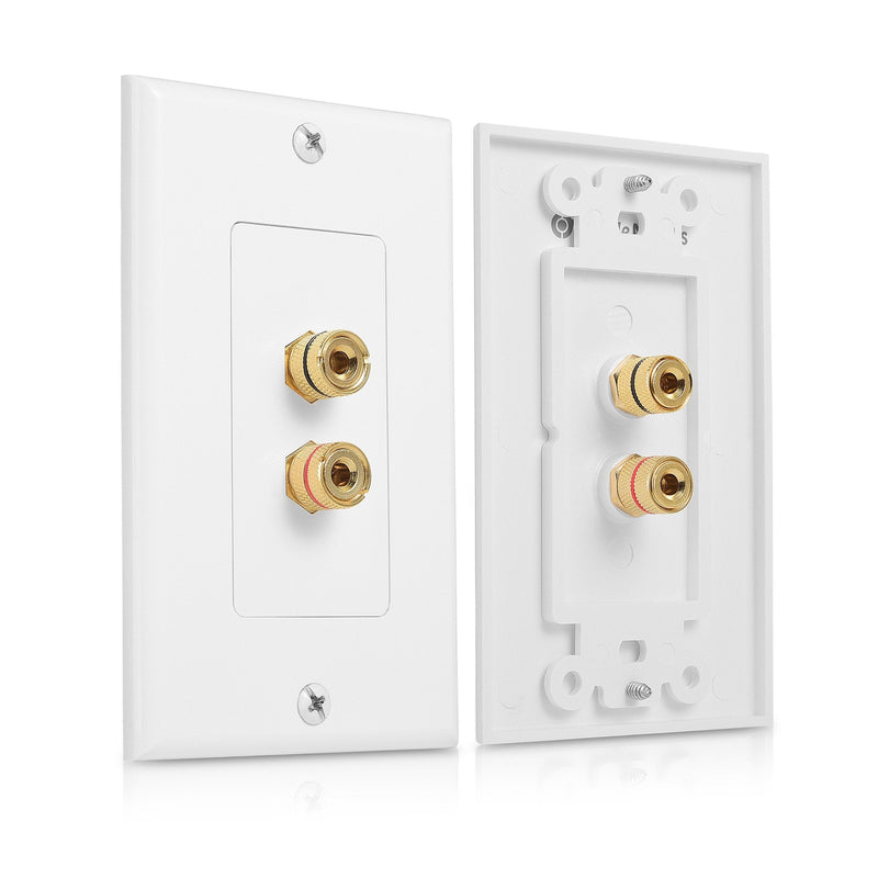 Cable Matters 2-Pack Speaker Wire Wall Plate, Gold Plated Speaker Wall Plate, Banana Plug Wall Plate for 1 Speaker, White 1-Speaker
