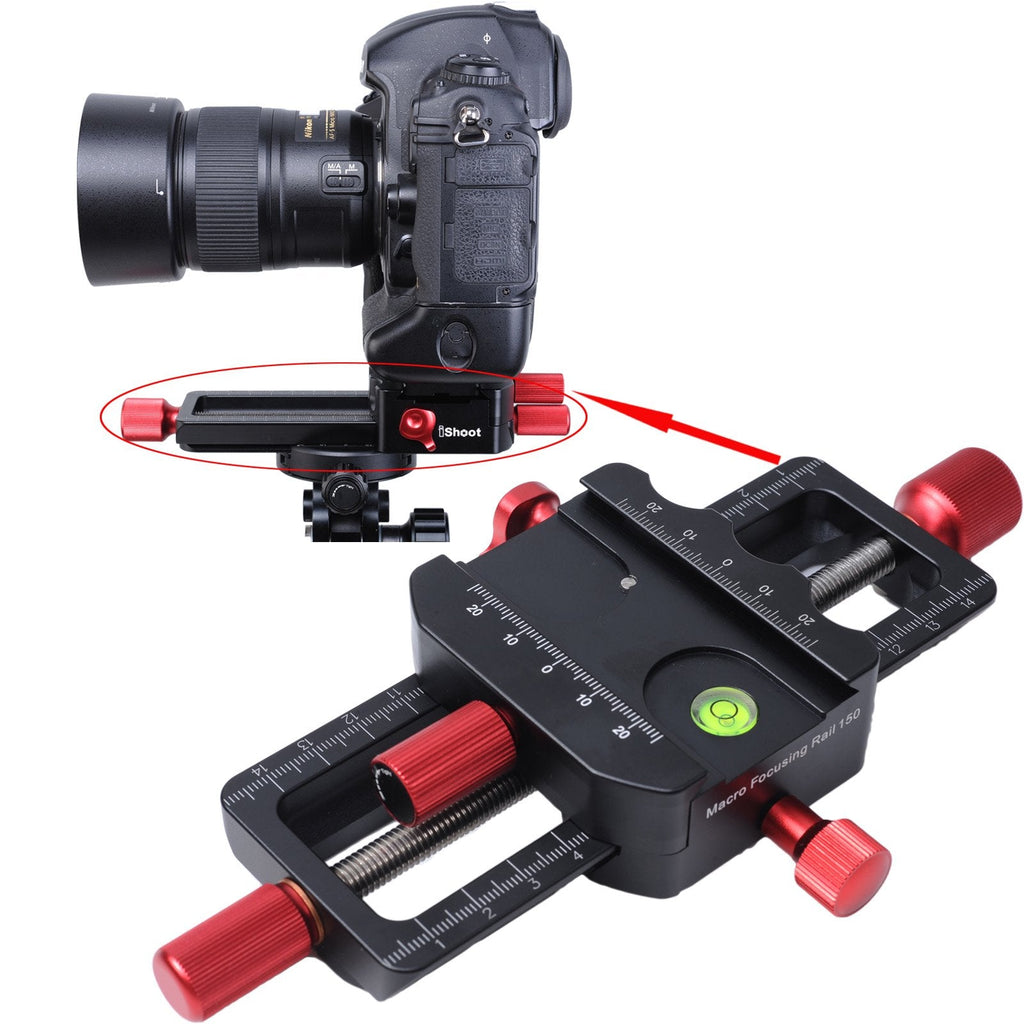 Universal 150mm Macro Focusing Rail Slider Close-up Shooting Head Camera Support Bracket Holder with Arca-Swiss Fit Clamp and Quick Release Plate in Bottom for Tripod Ballhead