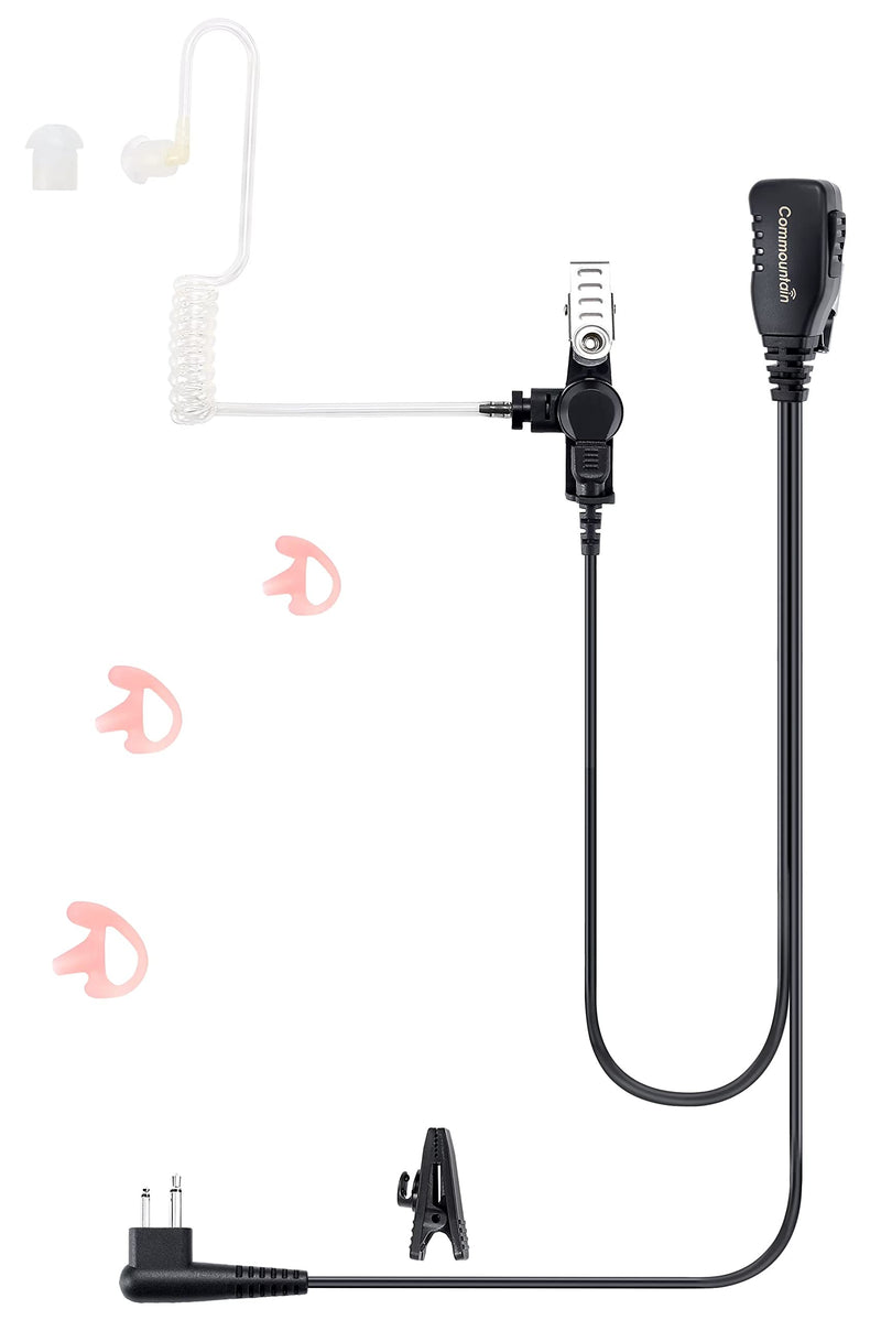 commountain earpiece for Motorola Walkie Talkie and Radio with PTT/Mic, Compatible for CP200D CP100D R2 CP200 CP185 BPR40 CLS1410 CLS1110 RMU2040 RMU2080D, Acoustic Tube Surveillance Headset, 2 Pin For users less than 6 feet tall