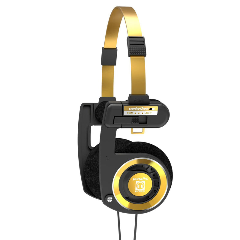 Koss Porta Pro Limited Edition Retro Style On-Ear Headphones, Black Gold | In-Line Microphone, Volume Control and Touch Remote, Includes Hard Carry Case, Wired 3.5mm Plug