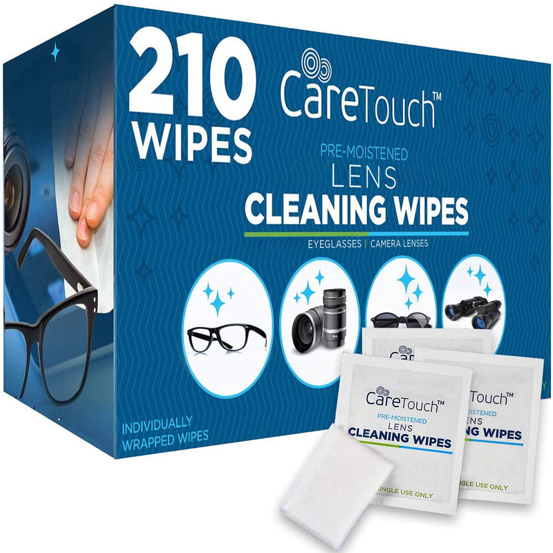 Care Touch Lens Cleaning Wipes for Eyeglasses, 210ct - Individually Wrapped, Eye Glass Cleaning, Lens Wipes for Glasses/Sunglasses, Packaging May Vary 210 Count (Pack of 1)