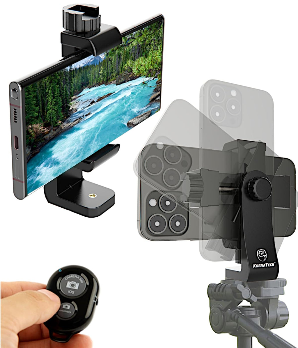 Cell Phone Tripod Mount | Fits Any Smartphone | Includes Bluetooth Remote Shutter | UniMount 360 iPhone Tripod Mount Adapter Black