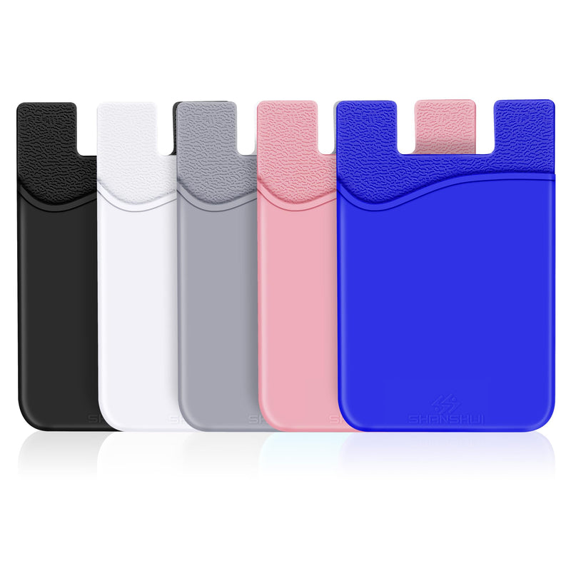 SHANSHUI Phone Card Holder, Silicone Card Holder for Phone Case Wallet Credit Card Holder Strong Adhesive Pocket Stick on Compatible for iPhone & All Smartphones Multi-Colors(5 Pack)