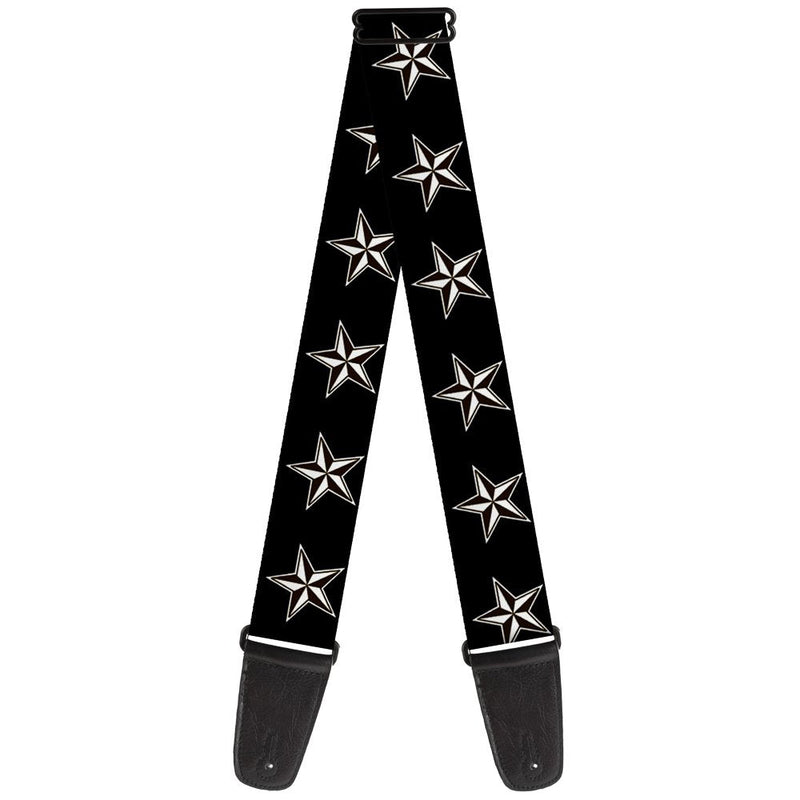 Buckle-Down Guitar Strap Nautical Star Black White 2 Inches Wide