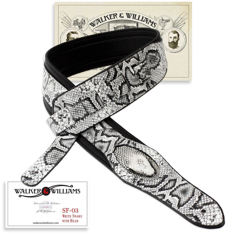 [AUSTRALIA] - Walker & Williams SF-03 White & Black Textured Snake Pattern Guitar Strap with Snakehead 
