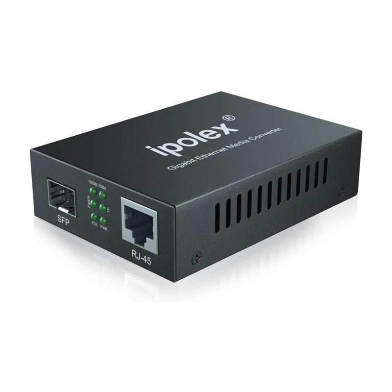 ipolex 1.25G Gigabit Ethernet SFP to RJ45 Fiber Media Converter, 10/100/1000M RJ45 to 1000M SFP Slot, Fiber to Ethernet Converter, Supports 1000BASE-SX/LX LC Transceiver Module x1