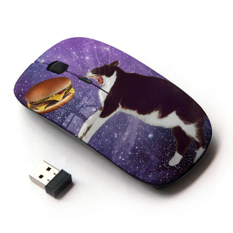 STPlus Fat Cat Eating Burger in Space Funny 2.4 GHz Wireless Mouse with Ergonomic Design and Nano Receiver Design #7