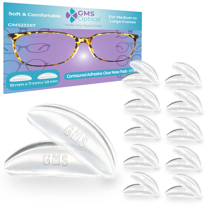 GMS Optical® 1.8mm Anti-Slip Adhesive Contoured Soft Silicone Eyeglass Nose Pads Super Sticky Backing - 5 Pair Black - 2 Pack Clear