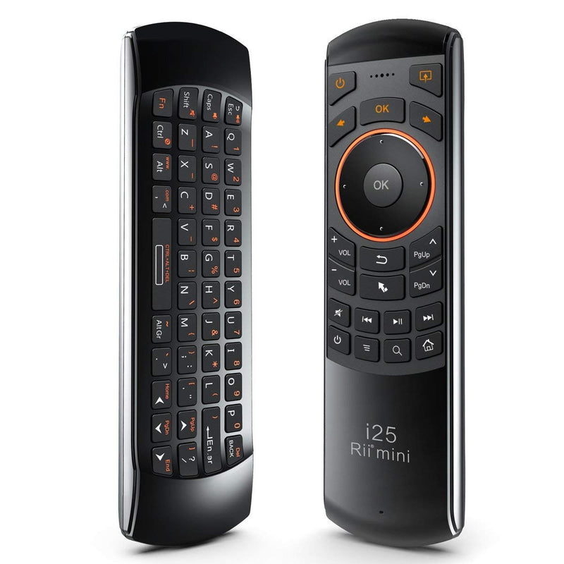 Rii K25 Multifunction Portable 2.4GHz Mini Wireless Fly Mouse Keyboard and Remote Control with Rechargeable Li-ion Battery (Black)