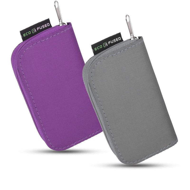 Eco-Fused Memory Card Carrying Case - Suitable for SDHC and SD Cards - 8 Pages and 22 Slots - ECO-FUSED Microfiber Cleaning Cloth Included - 2 Pack - 44 Slots, Grey + Purple