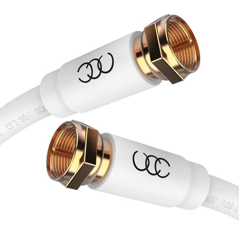 [AUSTRALIA] - Coaxial Cable (20 ft) Triple Shielded - RG6 Coax TV Cable Cord Wire in-Wall Rated - Digital Audio Video with Male F Gold Plated Connectors -20 feet 20 feet white 1 