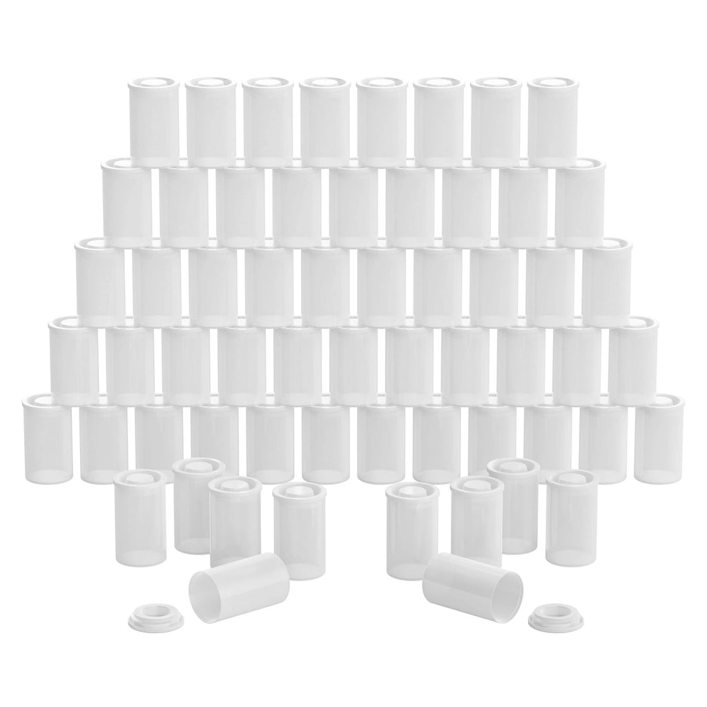 Houseables Film Canisters w/ Caps, 60 Pk, 35MM Empty Camera Reel Containers, for Rockets, White, 8 OZ, 2" H, 1" W, Plastic, Films Developing Processing Tube, Roll Case, Small Accessories, Storage 60 Pack