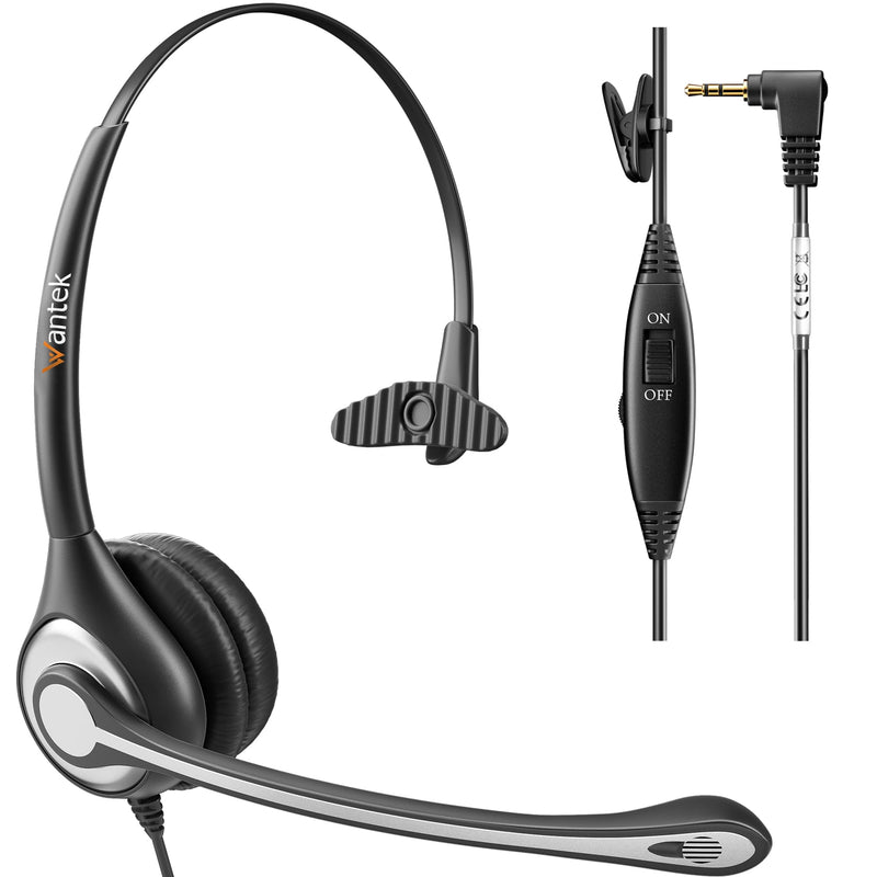 Wantek 2.5mm Telephone Headset with Mic Noise Cancelling, Office Phone Headset Compatible with AT&T ML17929 Panasonic Vtech RCA Uniden Cisco SPA Grandstream Polycom Cordless Dect Phones(F600J25) Monaural F600J25