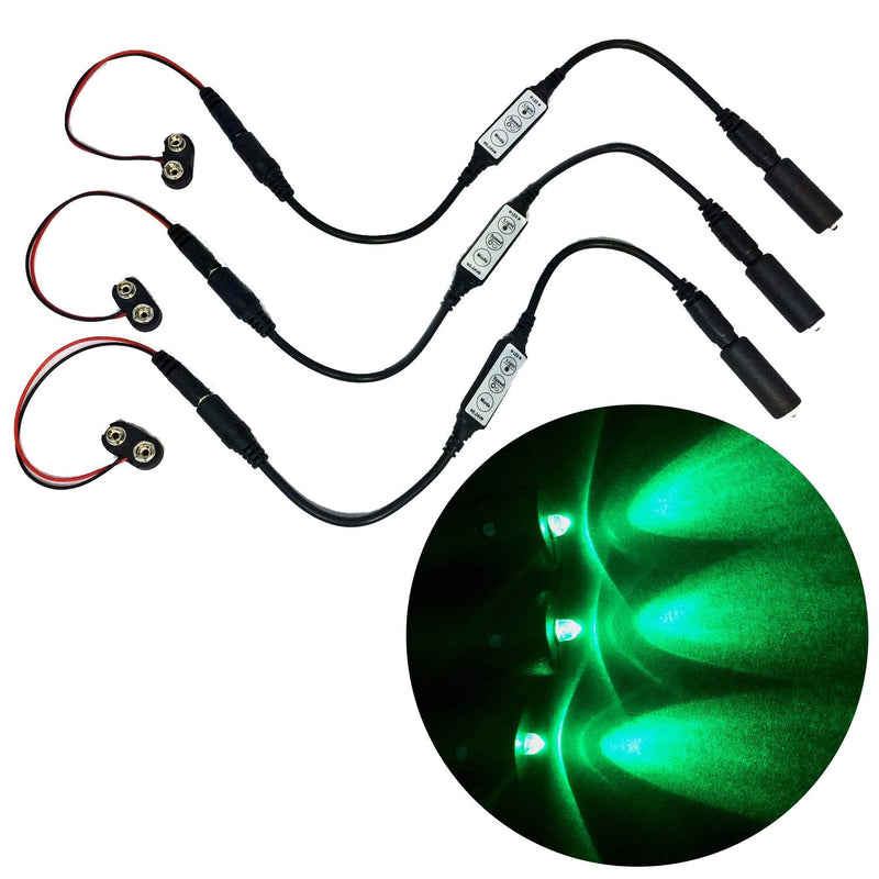 [AUSTRALIA] - 3 pack green LED micro effect light kit with flash blink strobe flicker dimmer control 9 volt battery operated for props scenery – narrow spotlight beam 