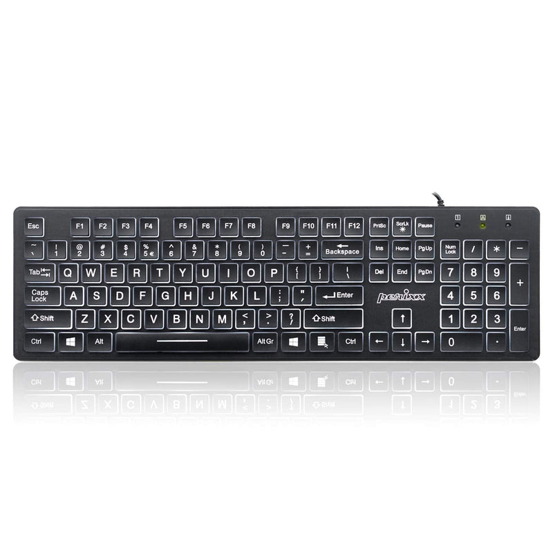 Perixx PERIBOARD-317 Wired Backlit USB Keyboard, Big Print Letter with White Illuminated LED, US English Layout Black