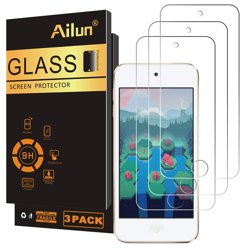 Ailun Screen Protector for iPod Touch 7/6/5 Curved Edge Tempered Glass 3Pack Compatible with iPod Touch 7th Generation 2019 Released 6th Generation 2015 Released 5th Generation Case Friendly