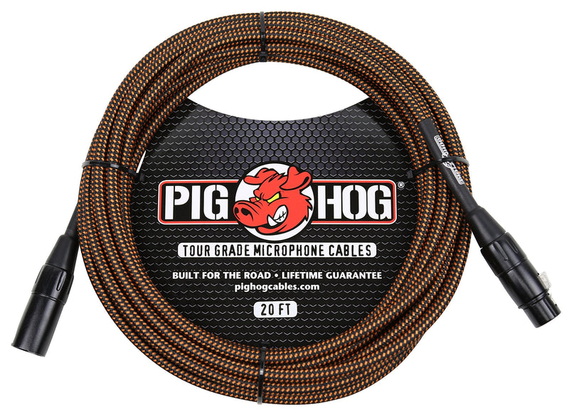Pig Hog PHM20ORG Black/Orange Woven High Performance XLR Microphone Cable, 20 Feet 20 ft.
